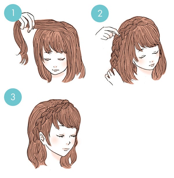 編み込みカチューシャのミディアムヘアアレンジ【イラスト付】｜シティ