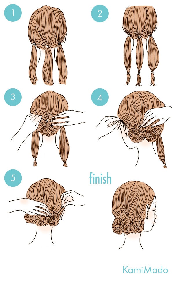 結んでまとめるだけ トリプルシニヨンアレンジ イラスト付き シティリビングweb