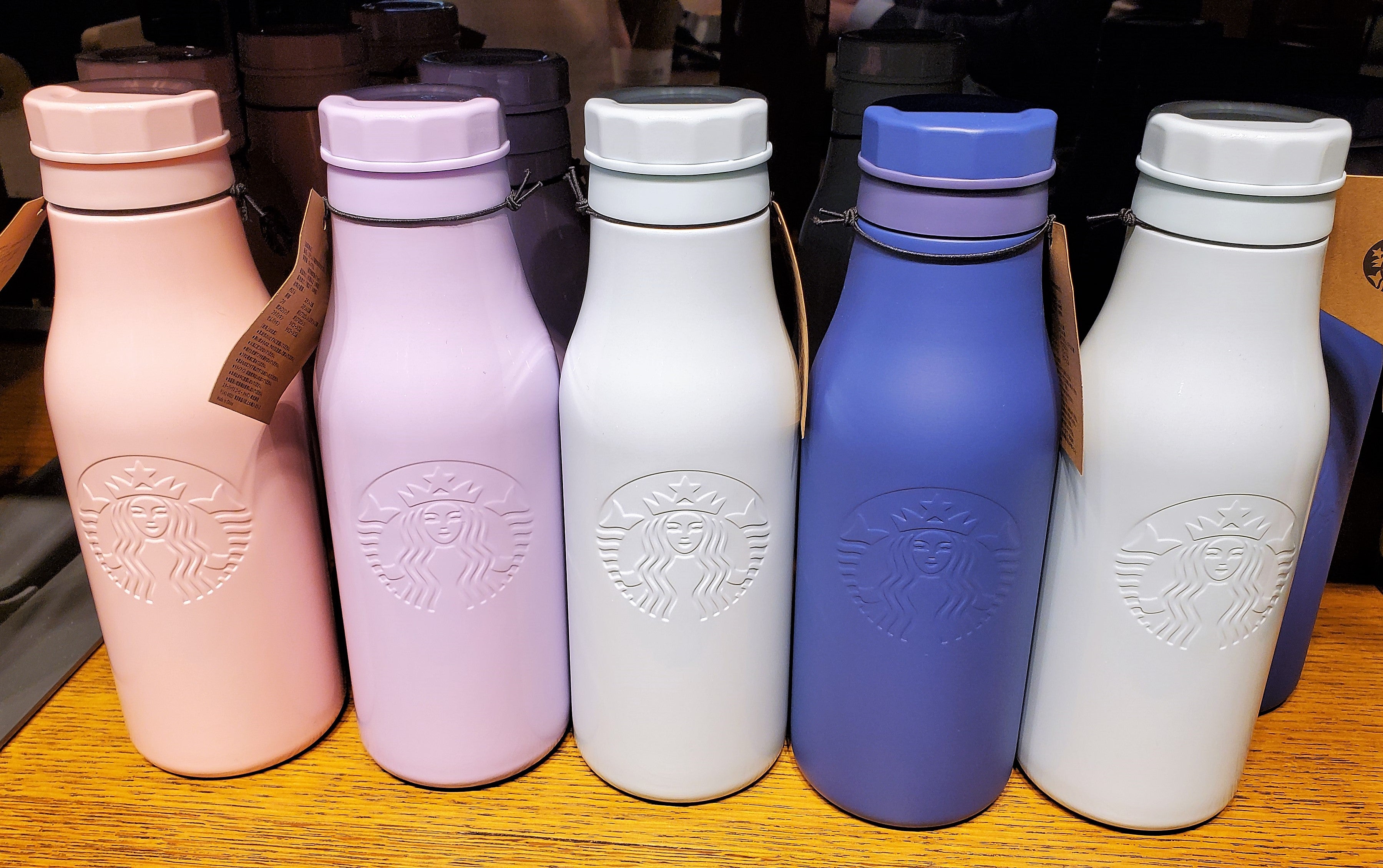 uuのスタバ【新品未使用】Starbucks ステンレスロゴボトル☆2色セット☆ブルー系